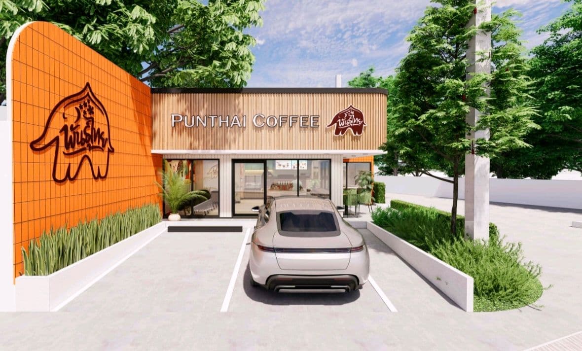 Thai Coffee branch in front of Bangkok Rayong Hospital.